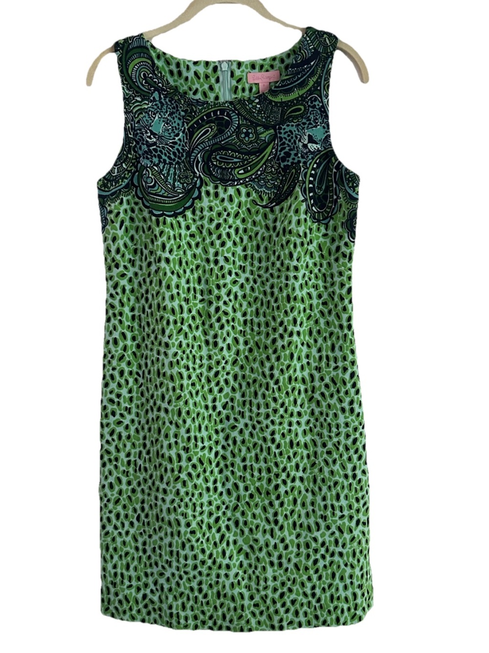 Lilly Pulitzer Little Master of the House Green Paisley Leopard Shift Dress Sz 6